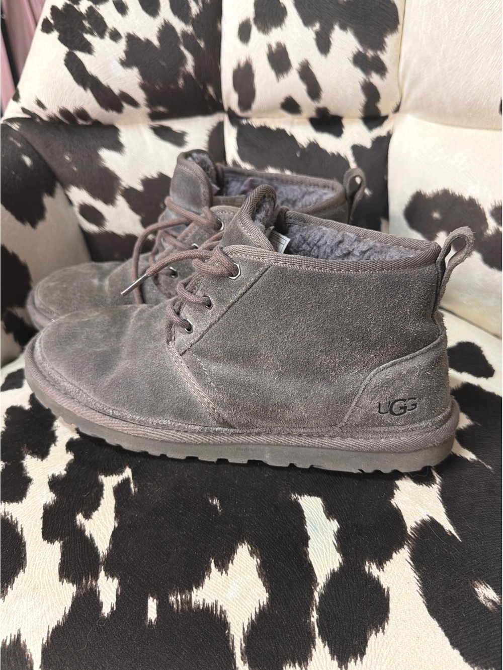 UGG Suede Lace-Up Ankle Boots in Gray, Size 8